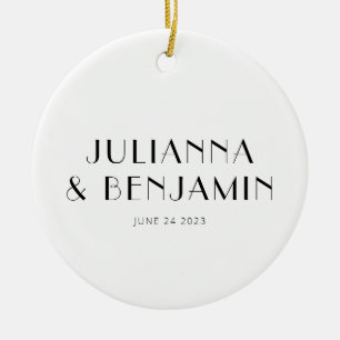 Anpassningsbar Art Deco Black White Newlyged Namn  Julgransprydnad Keramik