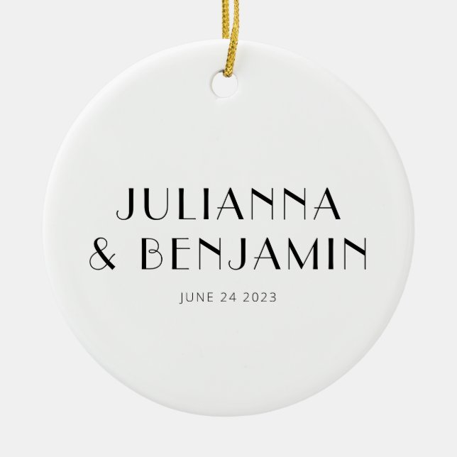 Anpassningsbar Art Deco Black White Newlyged Namn  Julgransprydnad Keramik (Framsidan)