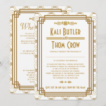 Anpassningsbar Art Deco Vita bröllopsinbjudningar