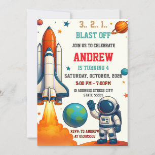Anpassningsbar Astronaut Rymden Födelsedagsfest Inbjudningar