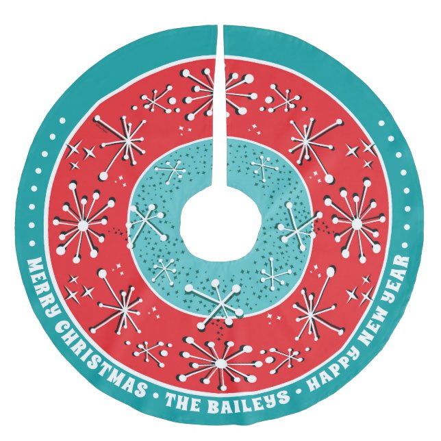 Anpassningsbar Atomic Sputnik Mid Century Modern Julgransmatta Borstad Polyester (Framsidan)