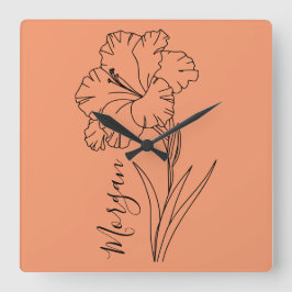 Anpassningsbar August Gladiolus Birth Flower Gift Fyrkantig Klocka