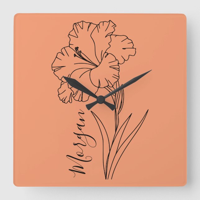 Anpassningsbar August Gladiolus Birth Flower Gift  Fyrkantig Klocka (Framsida)