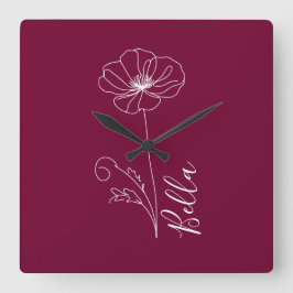 Anpassningsbar August Poppy Birth Flower Gift for Fyrkantig Klocka