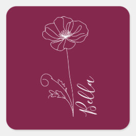 Anpassningsbar August Poppy Birth Flower Gift for Fyrkantigt Klistermärke