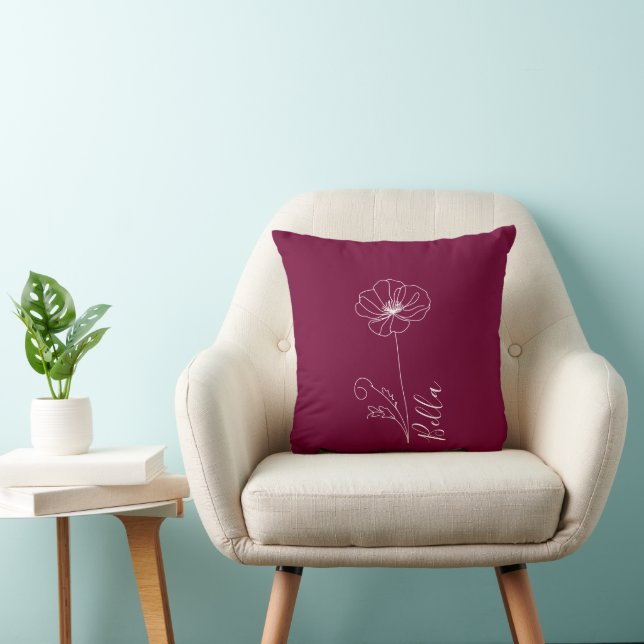 Anpassningsbar August Poppy Birth Flower Gift for  Kudde (Stol)