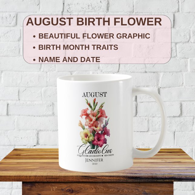 Anpassningsbar Augusti Födelsedagsblomma Gladiolus Kaffemugg (Skapare uppladdad)