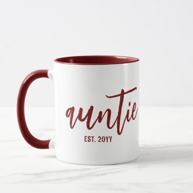 Anpassningsbar Auntie Est. Modern Penselskripttypo Mugg (Vänster)
