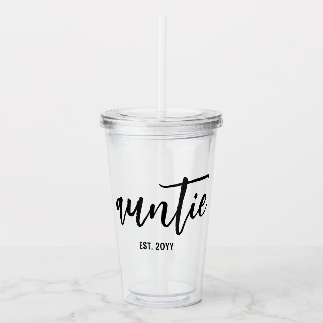 Anpassningsbar Auntie Est. Modern Penselskripttypo Take Away Mugg (Framsida)