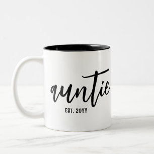 Anpassningsbar Auntie Est. Modern Penselskripttypo Två-Tonad Mugg