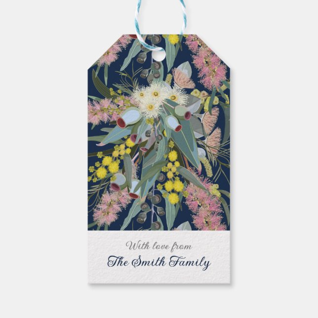 Anpassningsbar Aussie Native Bush Blooms Royal Blu Presentetikett (Baksidan)