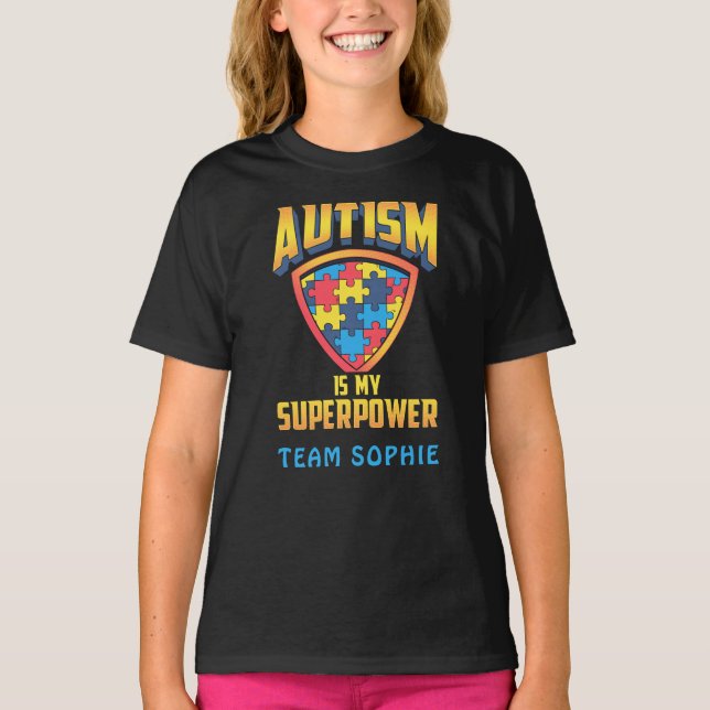 Anpassningsbar Autism är mitt supermaktens pussel  T Shirt (Framsida)