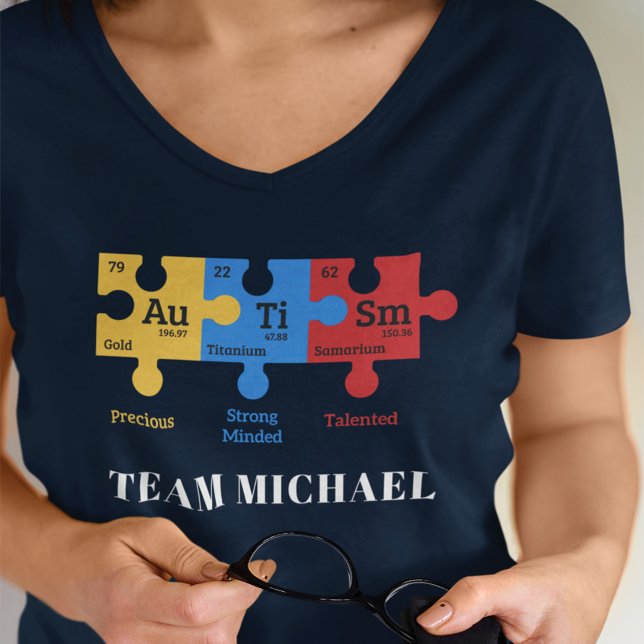 Anpassningsbar Autism Awareness Matching Family Ma T Shirt (Autism Awareness Team Name Periodic Table T-Shirt)