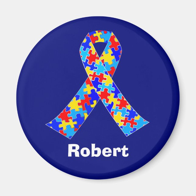 Anpassningsbar Autism Awareness Ribbon Blue Person Magnet (Framsidan)