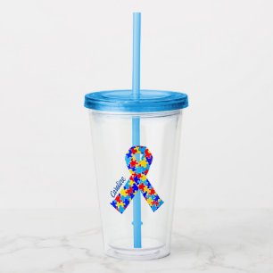 Anpassningsbar Autism Awareness Ribbon Blue Puzzle Take Away Mugg