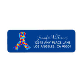 Anpassningsbar Autism Awareness Ribbon Blue Retura Returadress Etikett