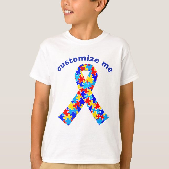 Anpassningsbar Autism Awareness Ribbon Kids T Shirt (Framsida)