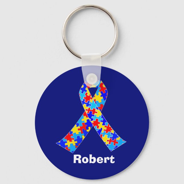 Anpassningsbar Autism Awareness Ribbon Nyckelring (Framsida)