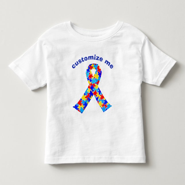 Anpassningsbar Autism Awareness Ribbon Puzzle Biet T Shirt (Framsida)