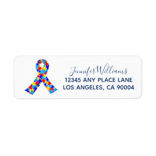Anpassningsbar Autism Awareness Ribbon Returadress Etikett