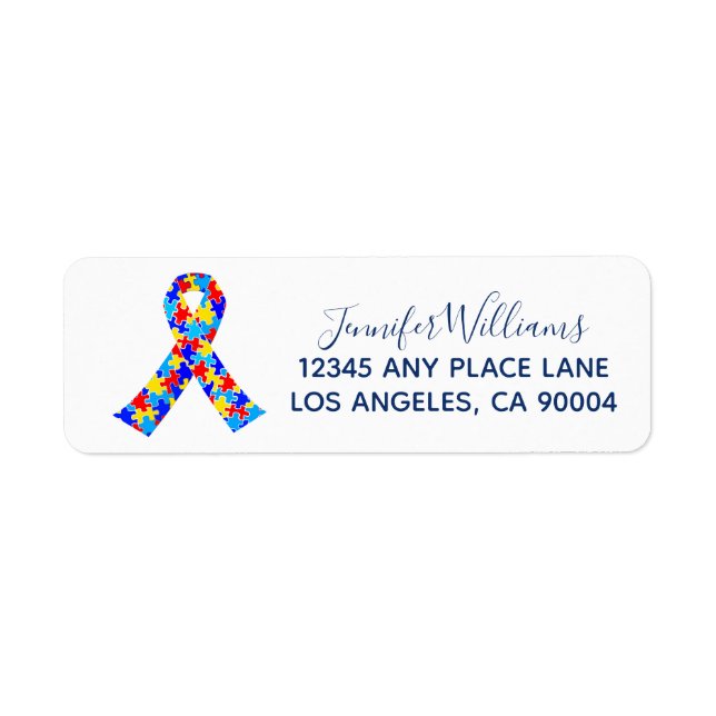 Anpassningsbar Autism Awareness Ribbon Returadress Etikett (Framsidan)