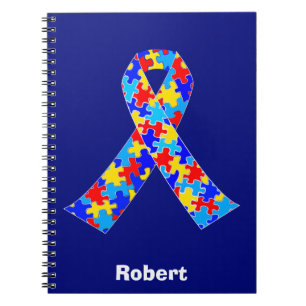 Anpassningsbar Autism Awareness Ribbon Team Blue Anteckningsbok