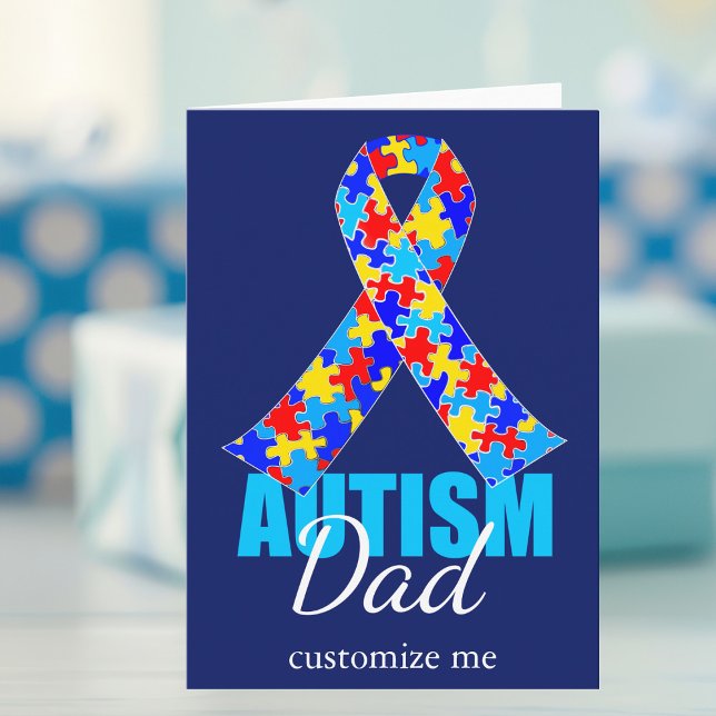Anpassningsbar Autism Pappa Blue Ribbon Birthday Kort (Skapare uppladdad)