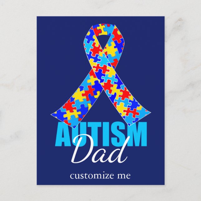 Anpassningsbar Autism Pappa Blue Ribbon Vykort (Framsida)