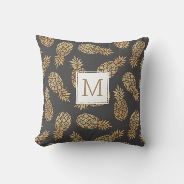 Anpassningsbar av ananas i Tropical Guld Monogram  Kudde (Framsida)