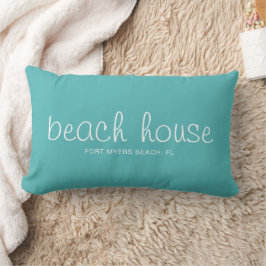 Anpassningsbar av Aqua och White Nautical Beach Ho Lumbarkudde