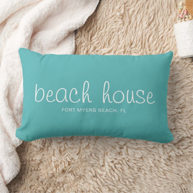 Anpassningsbar av Aqua och White Nautical Beach Ho Lumbarkudde (Filt)