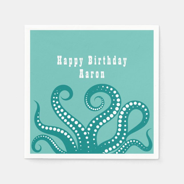 Anpassningsbar av Aqua och White Octopus Tentacles Pappersservett (Framsidan)