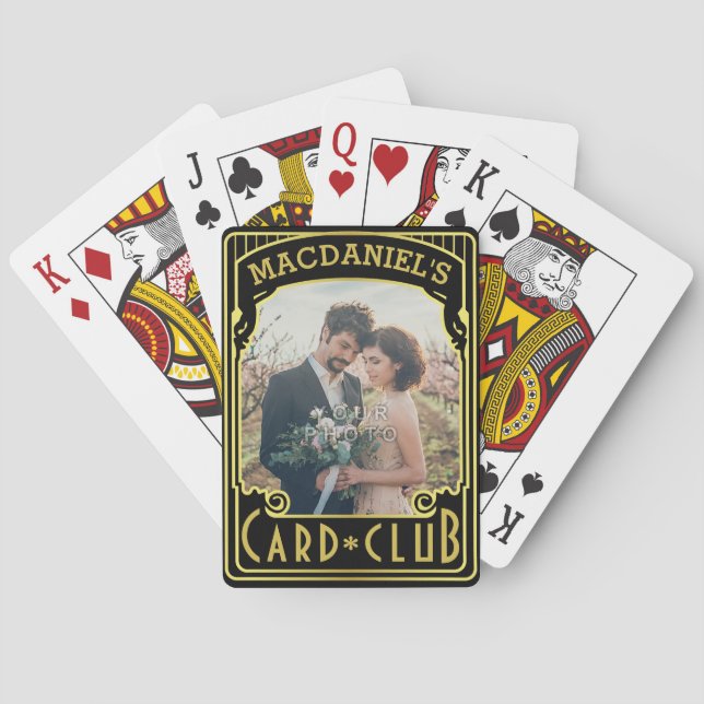 Anpassningsbar av Art Deco Elegant Black Guld Klub Casinokort (Baksidan)