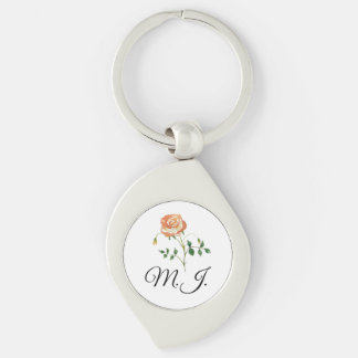 ANPASSNINGSBAR av blomman med ro i DIY Keychain, N Swirl Silverfärgad Nyckelring