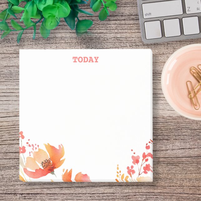 Anpassningsbar av Blommigt med enkel vattenfärg Post-it Block (Pretty wildflowers customizable text Post It notes feature orange and pink details. )
