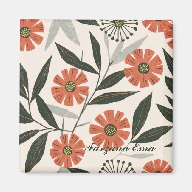 Anpassningsbar av botaniskt Blommönster Magnet (Framsidan)