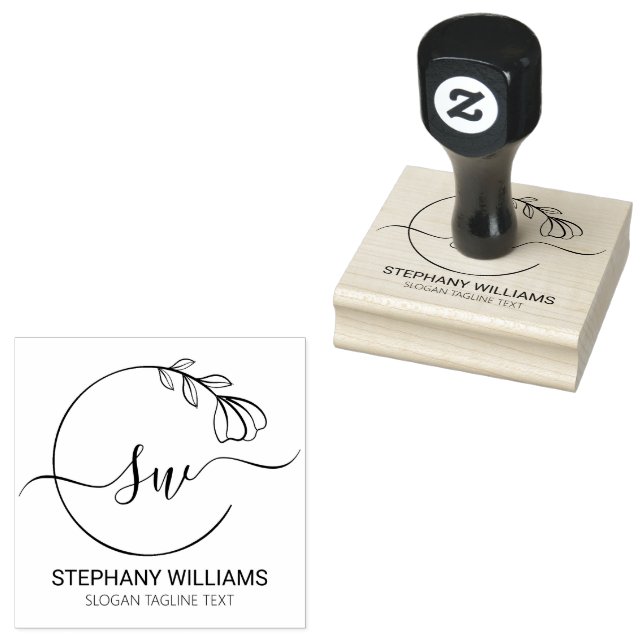 Anpassningsbar av botaniskt Löv Feminin Initialer Stämpel (Stämplad)