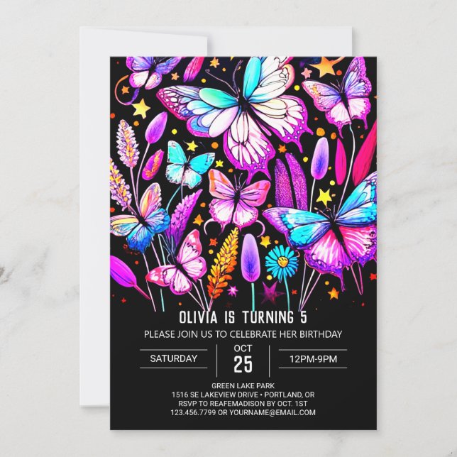Anpassningsbar av brant Elegant Butterfly Birthday Inbjudningar (Framsida)