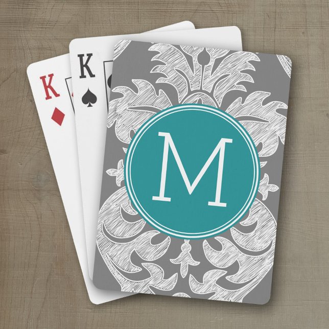 Anpassningsbar av chic Grått och sköldpaddsmönster Spelkort (Personalized playing cards with monogram or custom text)