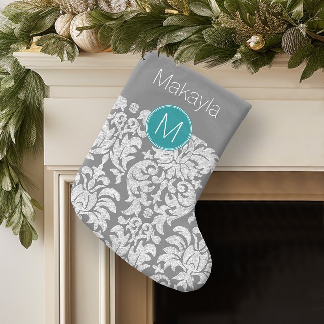 Anpassningsbar av chic Grått och sköldpaddsmönster Stor Julstrumpa (Personalized Christmas Stocking)