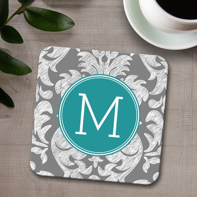 Anpassningsbar av chic Grått och sköldpaddsmönster Underlägg Papper Kvadrat (Personalized coaster with a monogram)