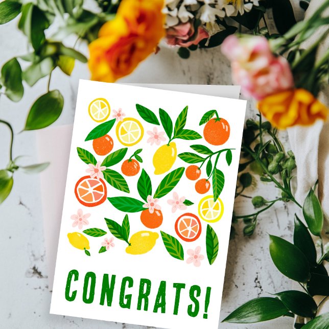 Anpassningsbar av Citrus Firande Färgstarka GRATTI Kort (Citrus Celebration Custom Hand Drawn Colorful CONGRATULATIONS Card
)