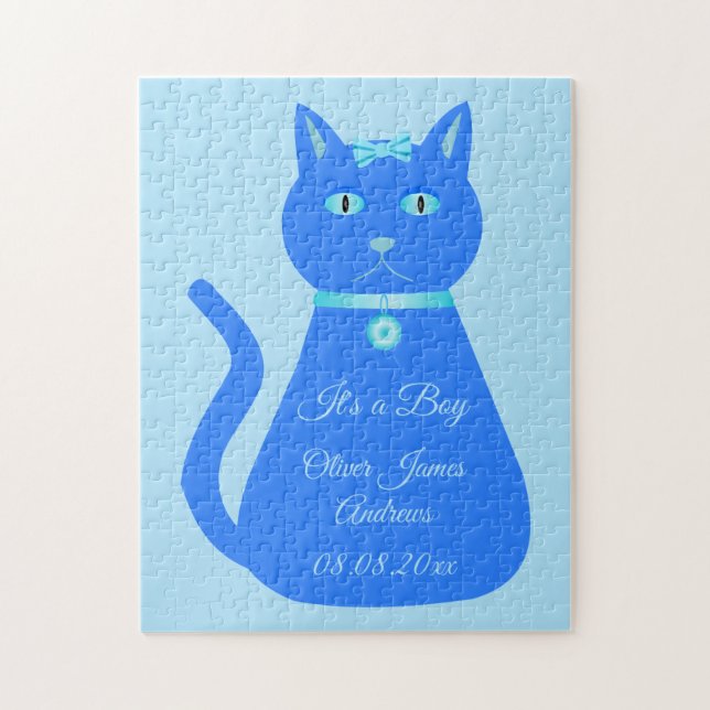 Anpassningsbar av Cute Blue Pojke Cat Birance Pussel (Vertikal)