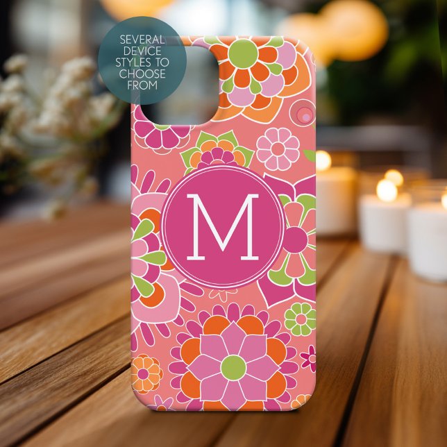 Anpassningsbar av färgämnet Vår Blommönster  Monog (Personalized Phone Case with Monogram)