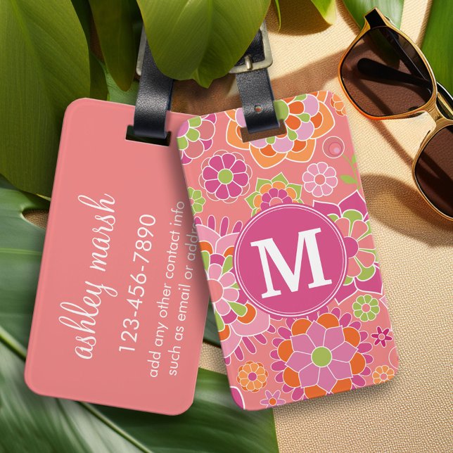 Anpassningsbar av färgämnet Vår Blommönster  Monog Bagagebricka (Personalized Luggage and Bag Tag)