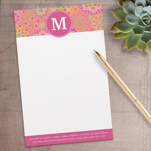 Anpassningsbar av färgämnet Vår Blommönster  Monog Brevpapper (Personalized Stationery)