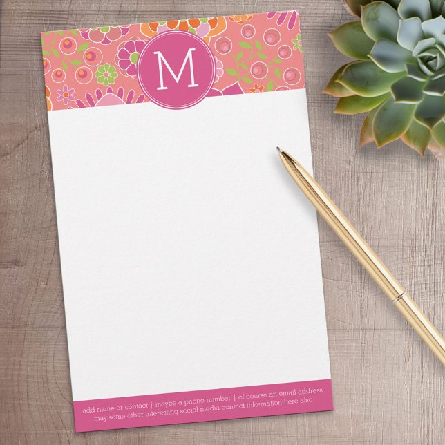 Anpassningsbar av färgämnet Vår Blommönster  Monog Brevpapper (Personalized Stationery)