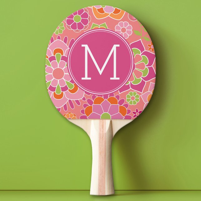 Anpassningsbar av färgämnet Vår Blommönster  Monog Pingisracket (Custom Ping Pong Paddle)
