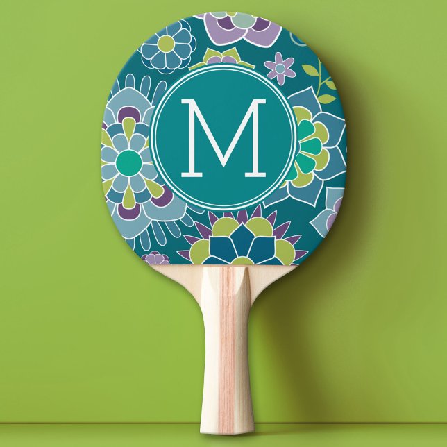 Anpassningsbar av färgämnet Vår Blommönster  Monog Pingisracket (Custom Ping Pong Paddle)
