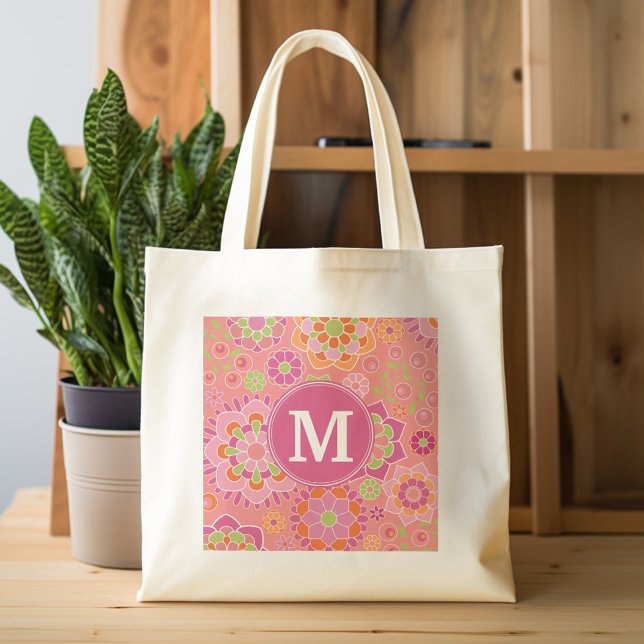 Anpassningsbar av färgämnet Vår Blommönster  Monog Tygkasse (Personalized tote bag - flower pattern and name)